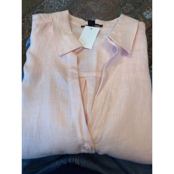 Saks Fifth Avenue Tops - Saks Fifth Avenue Pale Pink Button-Front Linen Blouse